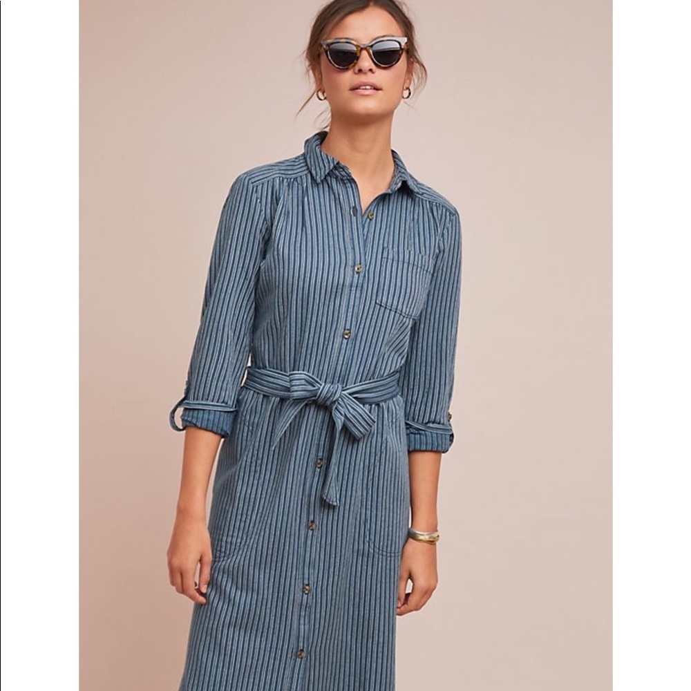 Anthropologie Bellamy Striped Shirtdress sz 14 - Picture 2 of 5